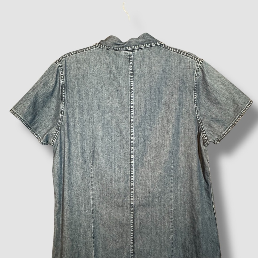 L.L. Bean Denim Shirt Dress Size 16 Blue Snap Button Midi Pockets - Picture 7 of 10